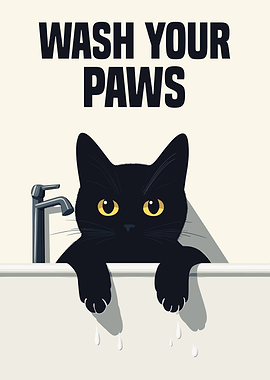 Bathroom Cat wash your Paws
