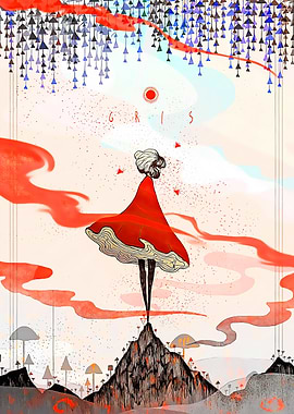 Girl in Red Dress on Mountain