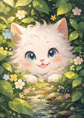 Cute White Kitten in Nature
