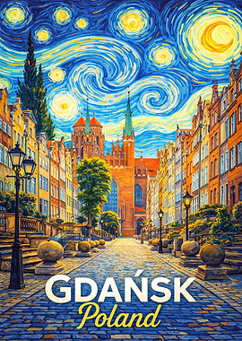 Gdansk Poland Starry Night Painting