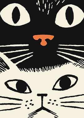 Two Cats Faces Illustration