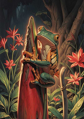 Vibrant Frog on a Red Log