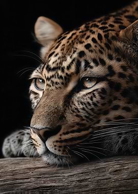 Leopard resting on wood