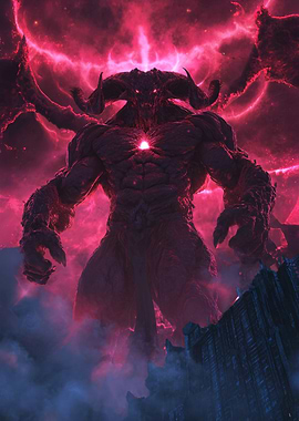 Demonic Figure in Fiery Sky