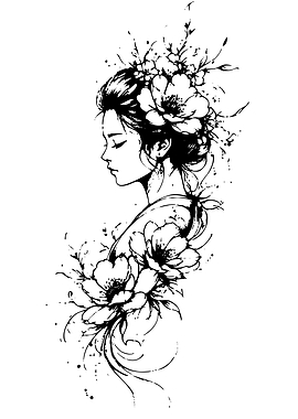Woman with Flowers Tattoo Design
