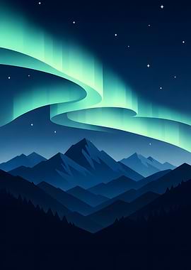 Aurora Borealis Over Mountains