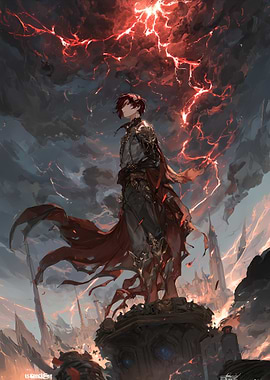 Anime character in a dramatic storm