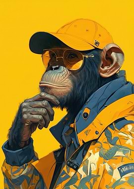 Chimpanzee wearing sunglasses and cap