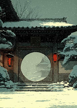 Snowy Japanese Temple Gate