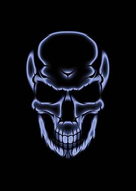 Glowing Blue Skull on Black Background