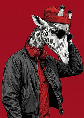 Cool Giraffe DJ with Headphones