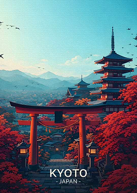 Kyoto Japan Torii Gate Pagoda Autumn