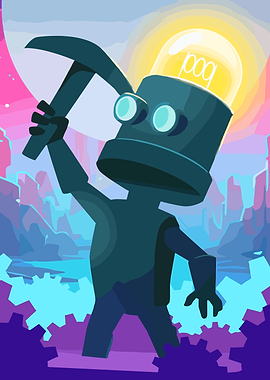 Robot with Pickaxe and Lightbulb Head