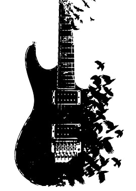 Guitar with Birds Silhouette