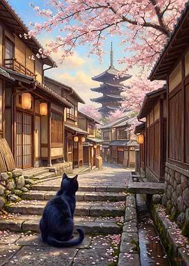 Black Cat Kyoto Cherry Blossom