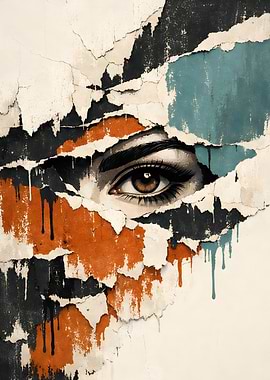 Torn Poster with Eye Peeking Through