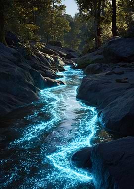 Bioluminescent River in Forest