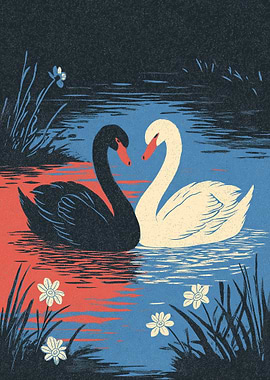 Black and White Swans in Water