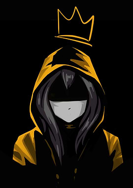 Hooded figure with crown