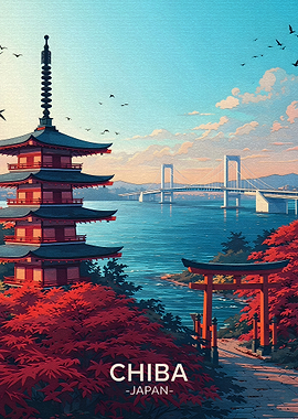 Chiba Japan Pagoda and Bridge