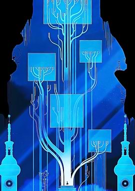 Futuristic Blue Circuitry Tree