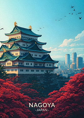 Nagoya Castle with Autumn Foliage
