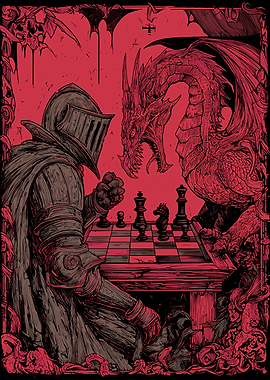 Knight and Dragon Playing Chess