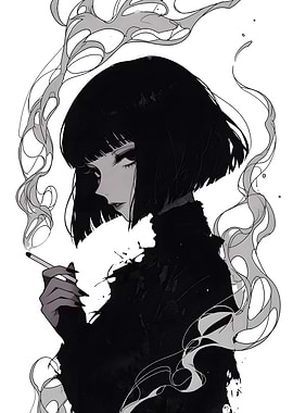 Anime Girl Smoking with Smoke Wisps