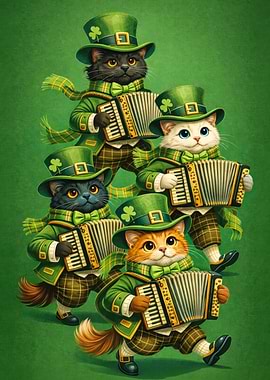 St. Patrick's Day Cats Playing Accordions