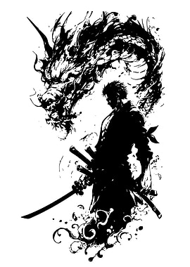 Samurai with Dragon Ink Art