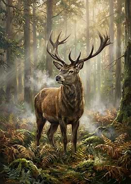 Majestic Stag in Misty Forest