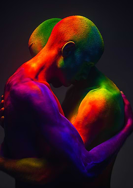 Gay couple rainbow body paint