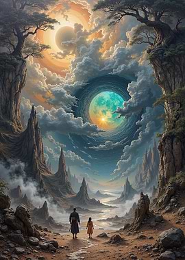 Cosmic Landscape with Two Figures