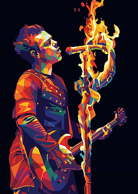Musician playing guitar with fire