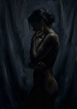 Pensive Nude Figure in Dramatic Light