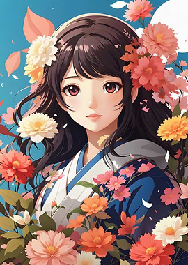 Anime Girl with Flowers