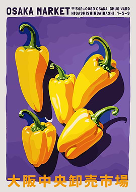 Osaka Market Yellow Bell Peppers Poster