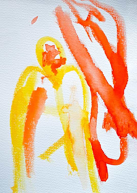 Abstract figures in yellow and orange