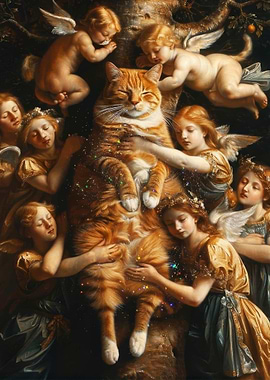 Angels petting a cat