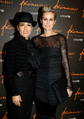 Salma Hayek and friend in black