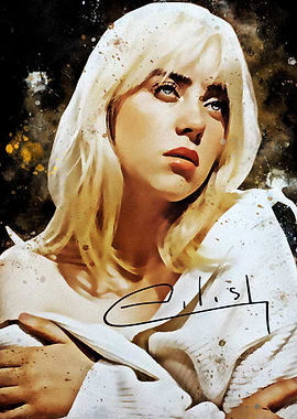 Billie Eilish Portrait with Signature
