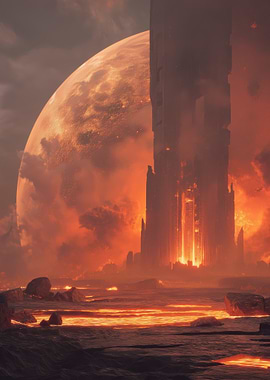 Apocalyptic Cityscape with Giant Moon
