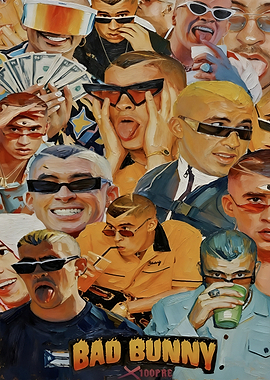 Bad Bunny Collage Painting