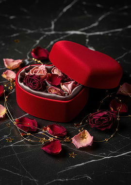 Heart-shaped box with dried roses