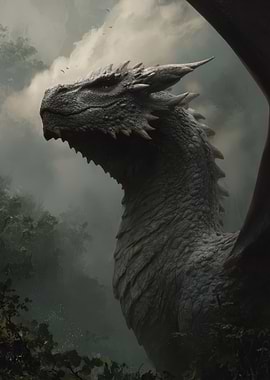 Majestic Dragon in a Misty Forest