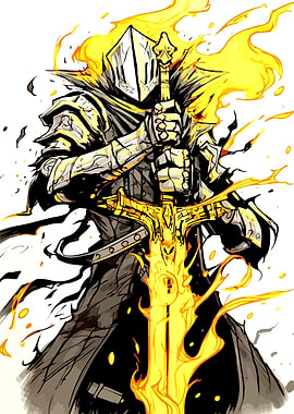 Fiery Knight with Glowing Sword