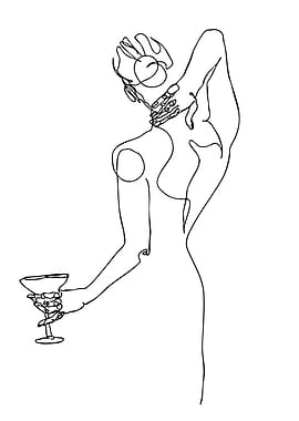 Woman with Cocktail Glass Line Art