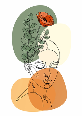 Line Art Woman with Poppy and Eucalyptus