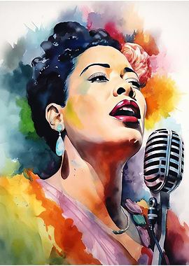 Billie Holiday Singing into Microphone
