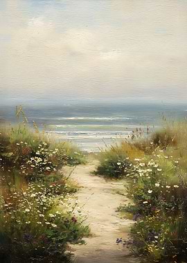 Path through wildflowers to the sea